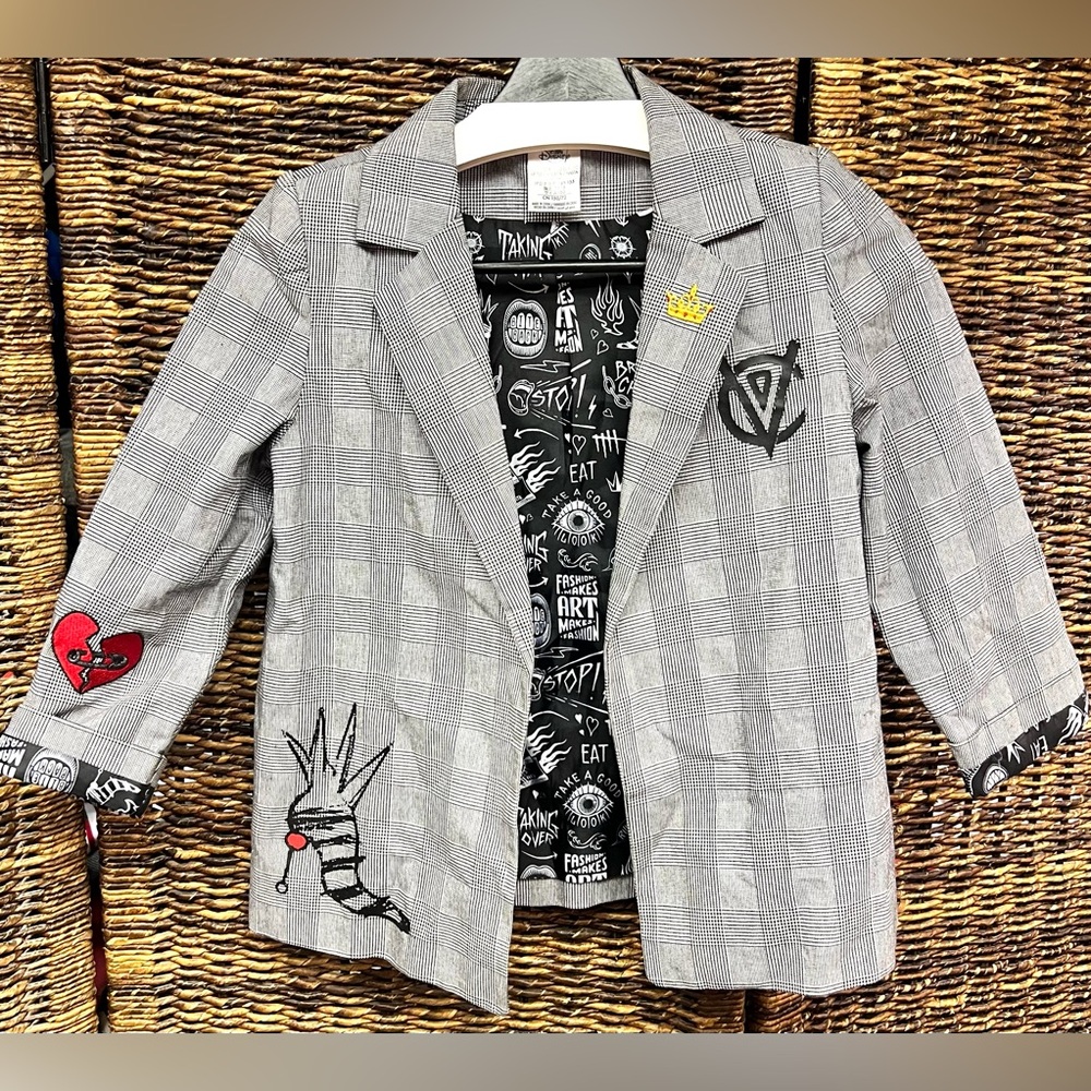 Disney Parks Youth Gray Blazer with Fun Graphics, Cruella DeVil, Size:11